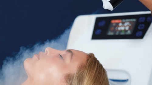 Female receiving a Cryo Glacial Facial. Our Cryo Facials are great for skin issues such as acne as well as anti aging.